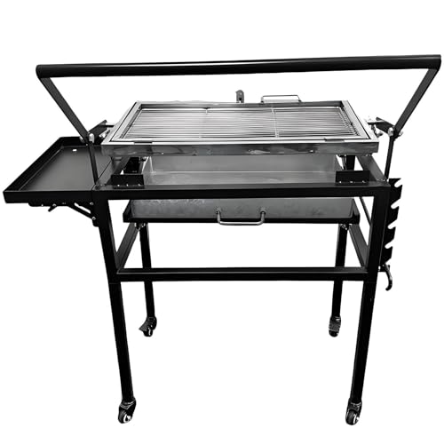 Stainless Steel Rotating Grills,BBQ Charcoal Grills with Storage Tray,Reversible Stainless Steel Grill Net,Drawer Charcoal Basin,Universal Moving Wheels,Grill Whole Chicken,Fish