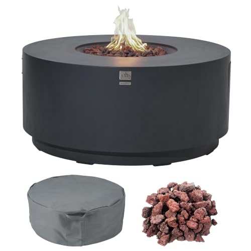 AMS Round Concrete GFRC Propane Gas Fire Pit Table (Dark Gray)