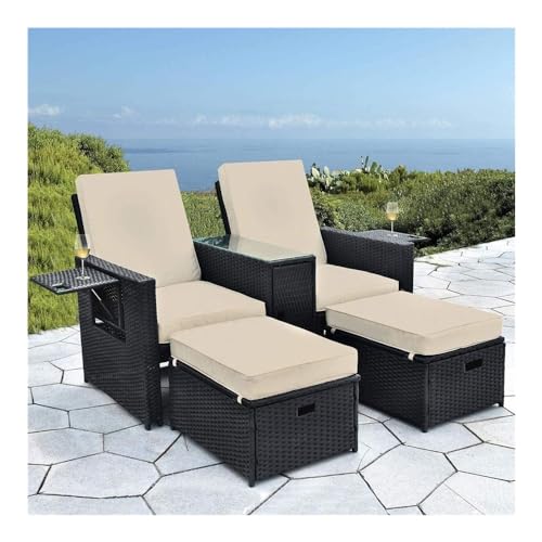 Patio Furniture Set, Patio PE Wicker Chaise Lounge, Adjustable Sun Pool Lounger, All Weather Backyard Conversation Seat, 5 Pieces Rattan Patio Furniture Set for Outside Sunbathing Camping Beach