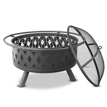 Garden Fire Pit Grill Bowl Grill Barbecue Rack 2-in-1 Outdoor Fire Pits Outdoor Fire Tables,29.5in Heavy Duty Steel BBQ Grill Fire Pit Bowl with Spark Screen Cover