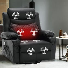 UOPYNE Oversized Swivel Rocker Recliner Chair with Massage and Heat, Heavy Duty 270-Degree Swivel Reclining Sofa for Living Room, Large Single Lounge Seat for Bedroom, Black