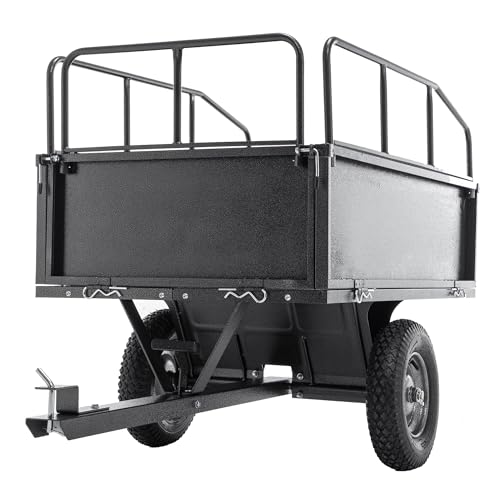 KEIKI 600 lb Garden Dump Cart with Tow Hitch, 17 Cu Ft Heavy Duty Steel Utility Trailer, Dual Dumping Lawn Cart with 16" Tires for ATV UTV Tractor Yard Hauling
