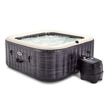 Intex PureSpa Plus Greystone Inflatable Square Hot Tub with Maintenance Kit & Seats Gray