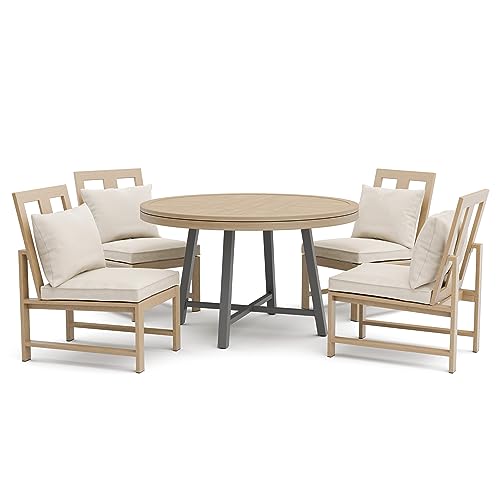Greemotion Lyon 5-Piece 3-in-1 Patio Dinning Table Poker Tables Convertible Game Table Outdoor Table Round Chess Table Furniture Aluminum Armchairs Washable Cushion Covers Chess Tables Set Included