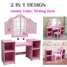 JoanKaren Kids Vanity Table 2-in-1 Princess Makeup Desk with Touch Light Pink With Crown