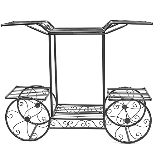 MIIKHI Garden Cart Stand & Flower Pot Plant Holder Display Rack, 6 Tiers, for Home, Garden, Patio