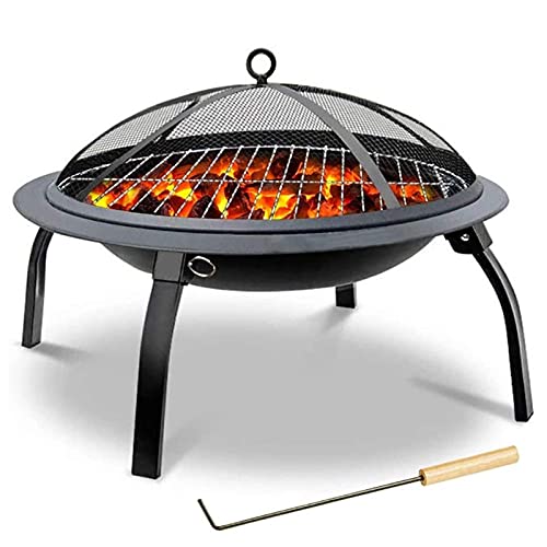 Fire Pits,Garden Outdoor Fire Pits Steel Folding Fire Bowl with Grill & Cover & Poker Camping Fire Pit