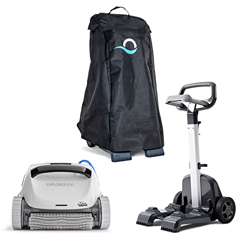 Dolphin Explorer E50 Wi-Fi Automatic Robotic Pool Vacuum Cleaner Includes Caddy and Classic Cover for Storage and Protection, Ideal for Inground Pool Up to 50 FT in Length