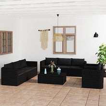 Xolmizyn 10 Piece Outdoor Patio Lounge Set, Modular PE Rattan Sofa Furniture with Tempered Glass Coffee Tables and Thick Cushions for Garden Backyard Porch, Black