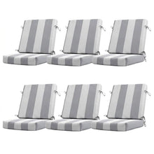 California Umbrella Outdoor Dining Chair, Set of 6 Patio Seat Cushions, 20 x 40 Inch, Premium Outdoor Memory Foam, Fade Resistant, Solstice Olefin Fabric, Fabric Ties, Grey/White