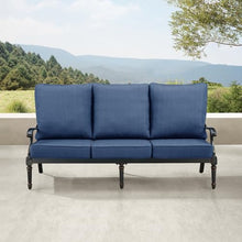 Oakland Living Black Aluminum Patio Deep Seating Outdoor Sofa Couch with Blue Cushions