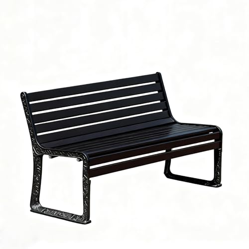 HYUIO Galvanized Steel Outdoor Park Bench Heavy-Duty Slatted Garden Bench with Backres Metal Garden Seat for Garden Poolside Front Porch Courtyard Park(Zinc Alloy Black,/180cm/70in)