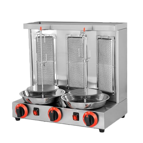 Countertop Kebab Cooker Rotating Roaster Machine, Vertical Gas Doner Kebab Gyro Grill Rotisserie, Barbecue Grill Gas Professional Vertical Rotisserie Oven,Silver-L