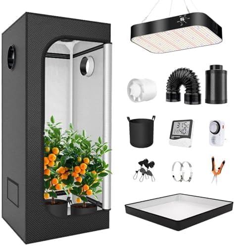 200W Dimmable LED Grow Light Kit for Indoor Plants, Complete Indoor Gardening Solution, Includes 600D Oxford Cloth, 4-inch Carbon Filter (E)