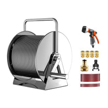 FENOKD Stainless Steel Garden Hose Reel Cart Hanger, Heavy Duty Holder for Outdoor Yards, Driveways, Farms, Patios,Stainless Steel a-30m