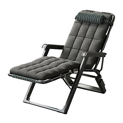 CUTPOIY Folding Reclining Chair Outdoor Garden Sun Lounger with Headrest Pillow, 5-Position Adjustable Lounge Chair Relaxer Recliner for Patio Lawn Beach Camping, Chair+Cushion