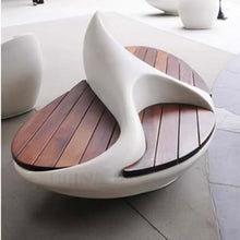 SABALON Patio Furniture Bench Fiberglass Leisure Chair, Outdoor Wood Veneer Rest Chair, Shopping Mall Public Area Waiting Chair, Square Park Stool Outdoor Bench