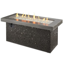 Outdoor GreatRoom Co Propane Fire Pit Table - Key Largo Gas Fire Pits for Outside Patio - 48 Inch Rectangular Concrete Firepit Fire Table, Stucco Base, Glass Tabletop Cover, 80,000 BTU - Black