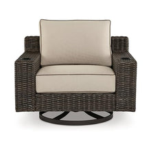 Benzara 43" Waga Outdoor Swivel Lounge Chair with Cupholder Wicker Brown Beige Black