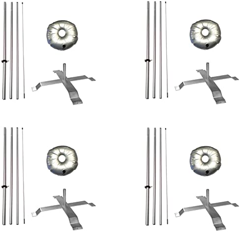 Global Advertising Solutions Feather Flag Telescoping fibreglass Hardware 14ft fibreglass Carbon Fibre Flexible Pole tip Kits with Cross-Base and Weight-Donut (Hardware Only) (Pack 4)
