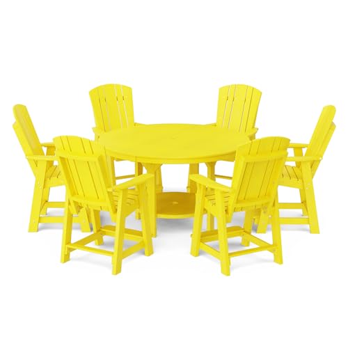 Wildridge Heritage 7-Piece 60" Pub Counter Set, Lemon Yellow - Outdoor Weather Resistant Recycled Plastic Furniture for Patio