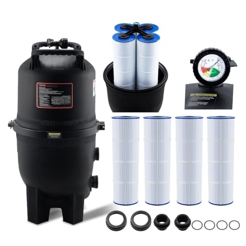 VEVOR 2026 PRO Cartridge Pool Filter Tank & Element for Above Ground & Inground Pools, Large 320-325Sq. Ft Cleaner System Compatible W/Pumps 2 to 2.5 HP| Up to 11769 GPH for Pools Up to 94150 Gallons