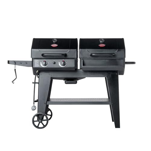 Char-Griller Flex Fuel Plus 3 in 1 Gas and Charcoal Grill Griddle and Smoker Combo 30000 BTUs Outdoor BBQ with Flat Top Griddle Insert Dual Fuel Backyard Grill Station, CG30281224