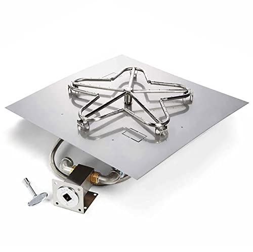 HPC Fire Match Light Gas Fire Pit Kit (TOR-MLFPK18SQ-FLEX-NG), 18x18 Pan, 12" Torpedo Burner, Natural Gas