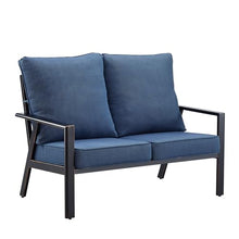 Oakland Living Black Aluminum Patio Deep Seating Outdoor Two Seater Loveseat with Blue Cushions