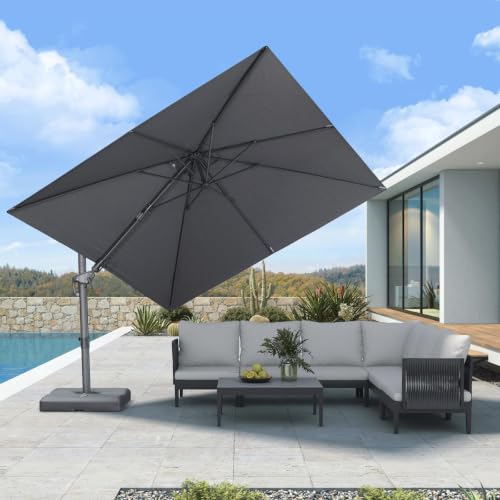 OROTLECT 10' X 10'Cantilever Patio Umbrella Outdoor Aluminum Offset Square Umbrella with 3 Years Fade Resistance Recycled Fabric and 360-degree Rotation