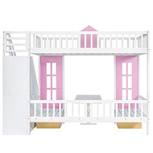 Harper & Bright Designs Twin Size Loft Bed with Stairs and Desk Pink