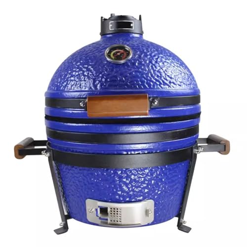 TT-YEL 16" Ceramic Charcoal Grill, Portable with Lid, Thermometer, Handle, Blue