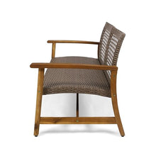 Seeheool Hampton Outdoor Acacia Wood Wicker Loveseat, Patio Furniture Conversation Set for Backyard