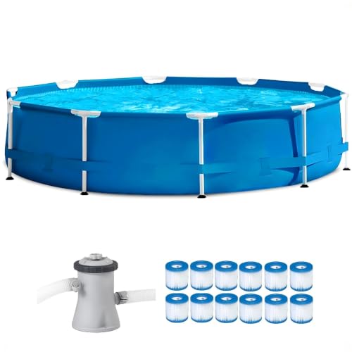 10ft x 30in Metal Frame Pool Set w/Pump and Filter Cartridges (12 Pack)
