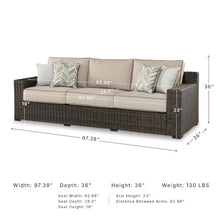 Signature Design by Ashley Coastline Bay Outdoor Patio Sofa, Rust-Free Aluminum Frame, Resin Wicker and Nuvella Fabric, Casual Seating for Sunroom or Deck, Brown and Beige