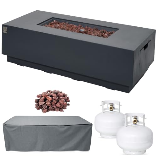 AMS 66" Rectangular Concrete Propane Gas Fire Pit Table only (Dark Gray)