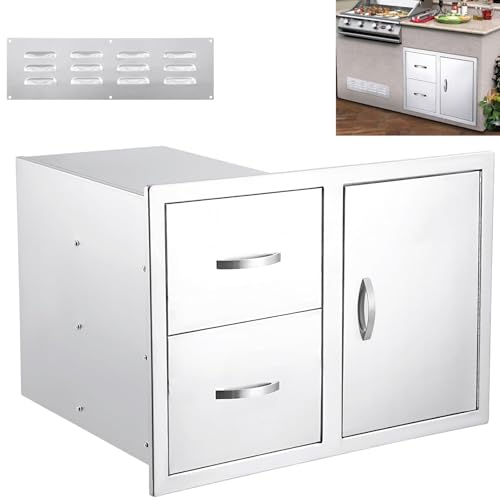 Pisumsativum Outdoor Kitchen Drawer, Stainless Steel Kitchen Cabinet with Drawers, Outdoor Kitchen for BBQ Island, Grilling Station, Outside Cabinet, 33x22x22Inch
