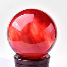 FOTCFATEV Melting Red Crystal Ball with Stand, Stone Decorative Sphere Figurines,Home Office Decor Gift,Polished Divination Orb,180mm
