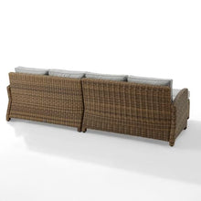 Outdoor Escape Brown Wicker Patio Sectional 4 Piece Set, Outdoor Couch with Gray Cushions, Two Loveseats and Ottomans for Porch, Balcony, or Garden