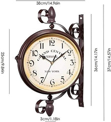 XYIANG Clock Vintage Double Sided Wall Clock, 360° Rotate Clock, Iron Metal Silent Quiet Grand Central Station Wall Clock, Indoor Outdoor Home, patios, Garden Art Decorative