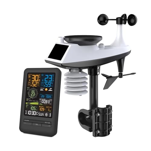 CVGfko WiFi Tuya Weather Station Alarm Color Digital Hygrometer Thermometer Wind Speed Direction Rainfall Light Index Air Quality Meter