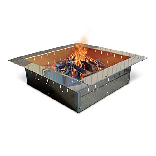Firebuggz Heavy Duty Stainless Steel Fire Pit Ring Insert for Outdoors - 24" Square Insert, 32" Outside Flange, 10" Height