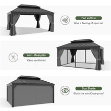 Aoxun 12' x 16' Permanent Hardtop Aluminum Gazebo with Double Roof, Curtains & Netting Gray