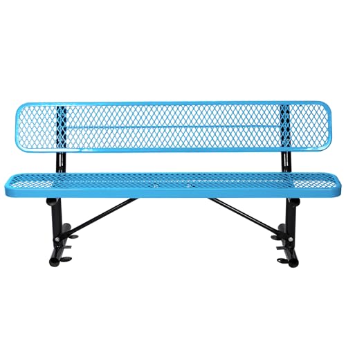 Heavy Duty Metal Park Bench for Outside, Outdoor Garden Benches with Backrest & Portable Frame, Expanded Metal Mesh Bench for Shopping Malls, Lawn, Park, Deck, Patio, Porch (Blue, 6FT/72INCH)