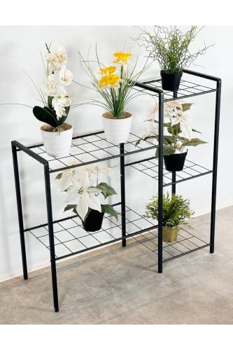SODEF Metal Plant Stand Shelf Rack for Home and Office Decor, Modern Design, 5-Tier, Black - 38.6 in Height - Black