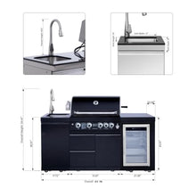 Modular Stainless Steel Outdoor Kitchen Island,All-in-One BBQ Grill Station with Sink,Storage Drawers, Side Prep Counter (80 IN Black Sink Fridge, 80", Propane Gas Grill)