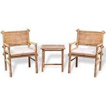 LKJephalotrope 3 Piece Bamboo Bistro Set with White Cushions - Durable Outdoor and Indoor Furniture Set for Patio Garden Balcony and Living Room - 1 Table and 2 Chairs