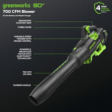 Greenworks 80V 16" Brushless Cordless String Trimmer and 700 CFM Leaf Blower Combo Kit, 2.5Ah Battery and Charger Included