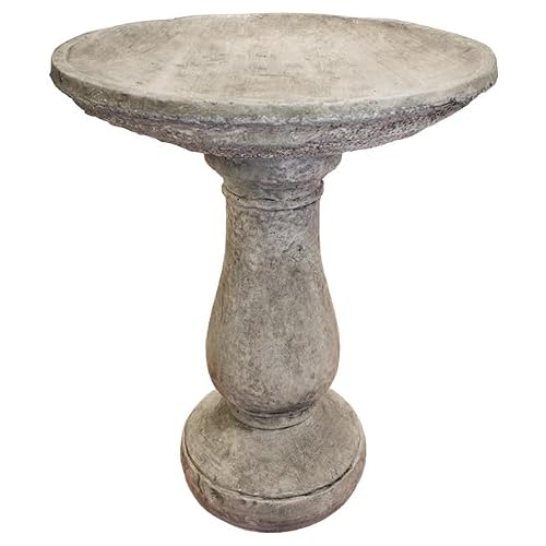 Solid Rock Stoneworks Classic Oval Concrete Birdbath – 24” Tall Outdoor Garden Accent – Heavy-Duty Handcrafted Cement Bird Bath – Weather Resistant Yard Décor – Made in USA- PreAged
