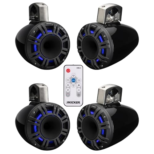KICKER 2 Pair KMTCXL65 6.5" 300 Watt Multicolor LED Marine Tower Speakers Black